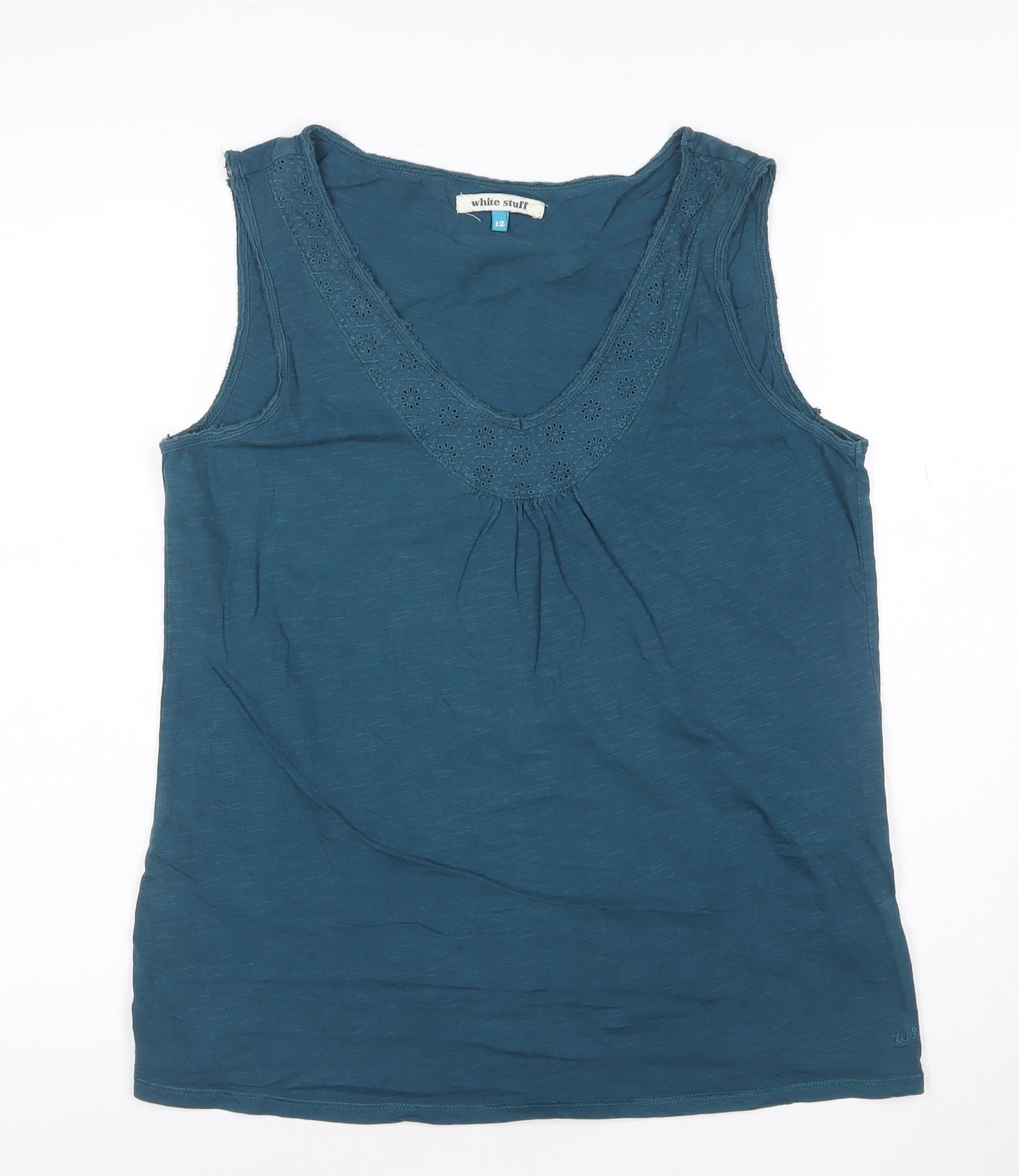 White Stuff Womens Blue V-Neck Sleeveless Cotton Top Size 12