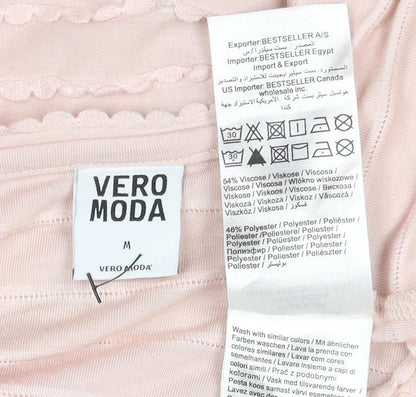 Vero Moda Womens Pink Short Sleeve Ruffle Jersey T-Shirt M