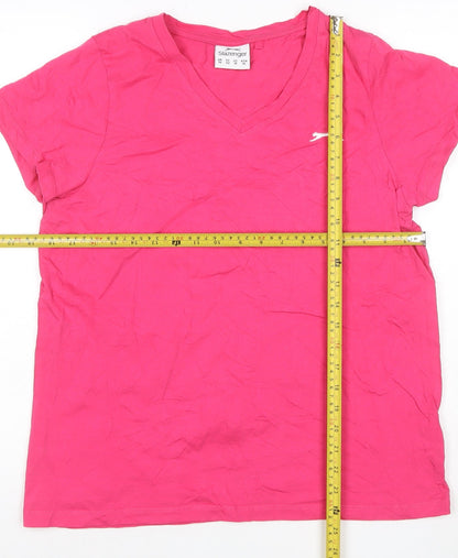 Slazenger Womens Pink V-Neck Short Sleeve Cotton T-Shirt Size 14