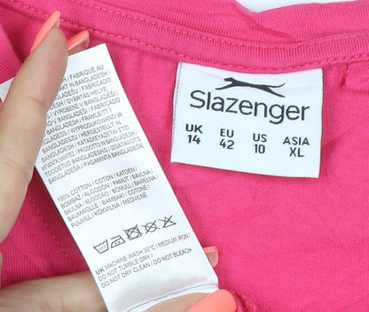 Slazenger Womens Pink V-Neck Short Sleeve Cotton T-Shirt Size 14