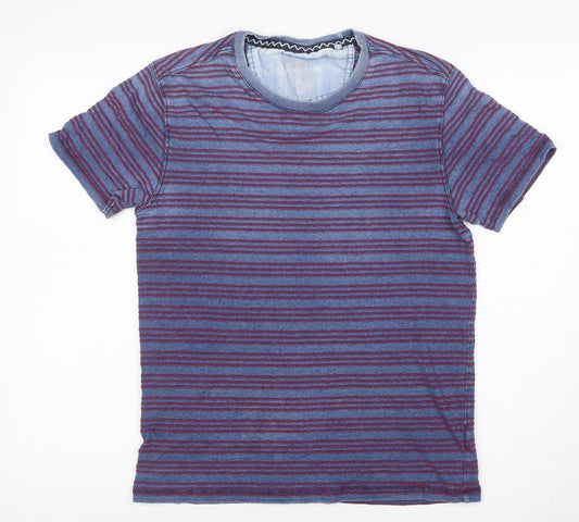 FatFace Men Blue Striped Short Sleeve Cotton Polo S
