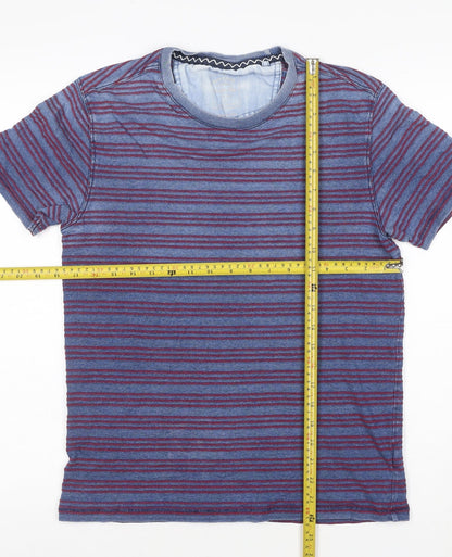 FatFace Men Blue Striped Short Sleeve Cotton Polo S