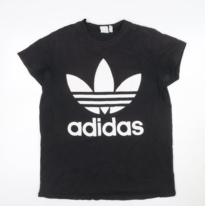 adidas Men Black Short Sleeve Cotton Crew Neck Graphic Logo T-Shirt S