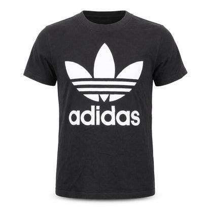 Front view of adidas Men Black Short Sleeve Cotton Crew Neck Graphic Logo T-Shirt S