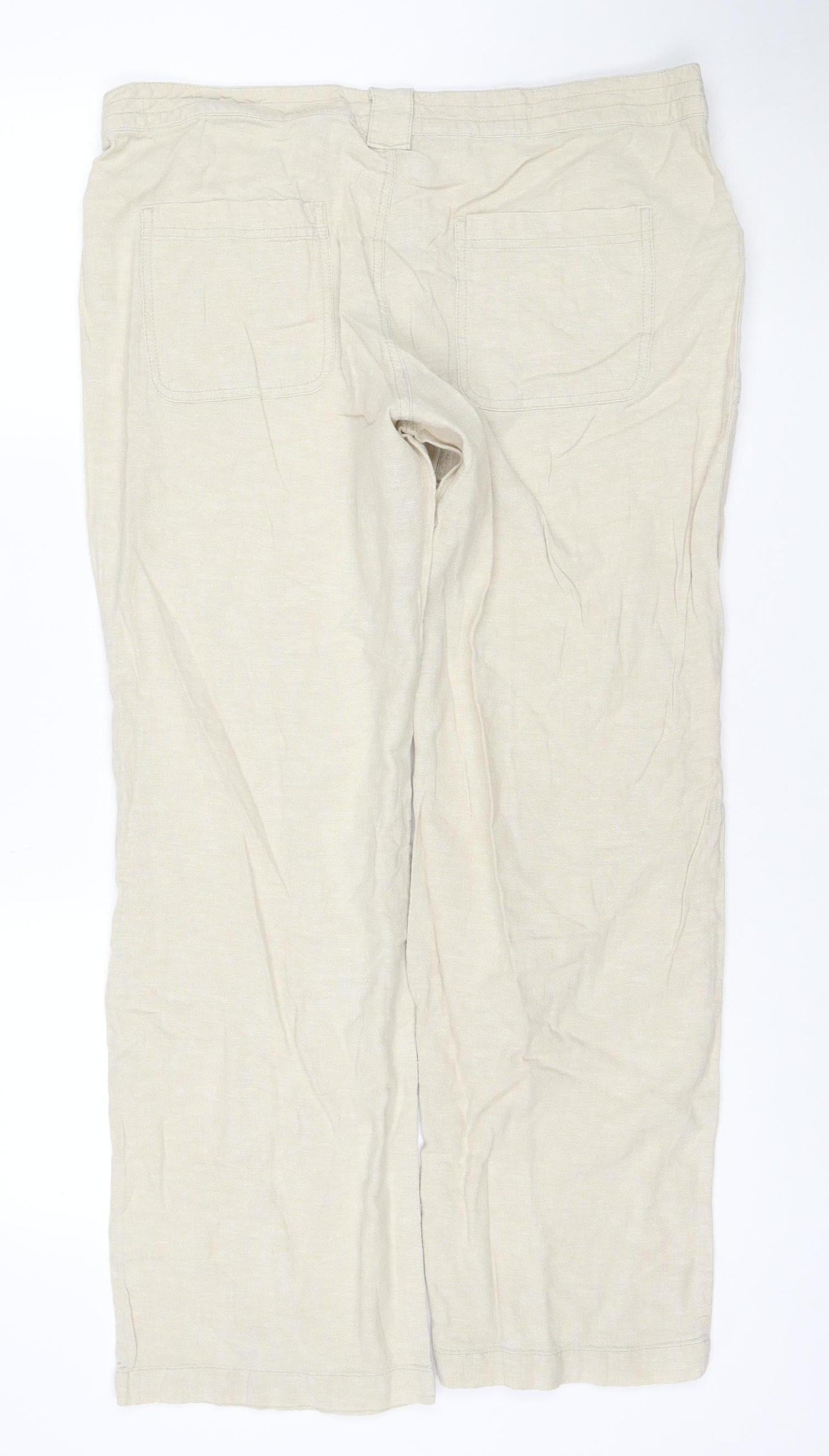 TU Women Beige Linen Blend Straight Leg Trousers Size 14R
