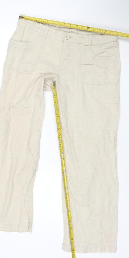 TU Women Beige Linen Blend Straight Leg Trousers Size 14R