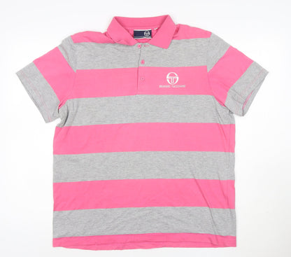 Sergio Tacchini Men's Pink Grey Striped Polo Shirt Size L