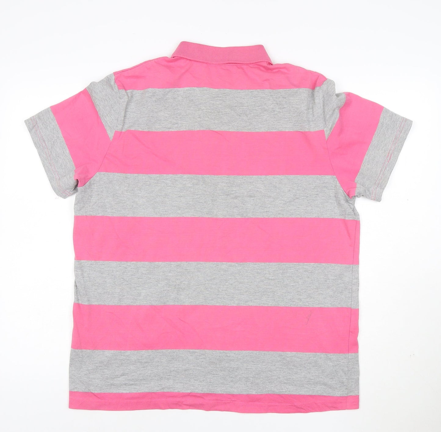 Sergio Tacchini Men's Pink Grey Striped Polo Shirt Size L
