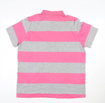 Sergio Tacchini Men's Pink Grey Striped Polo Shirt Size L