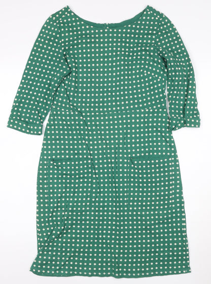 White Stuff Women’s Green Polka Dot Cotton Shift Dress Size 10
