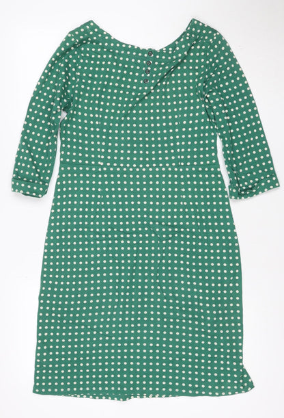 White Stuff Women’s Green Polka Dot Cotton Shift Dress Size 10