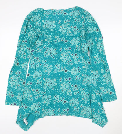 Mantaray Womens Blue Floral Tunic Long Sleeve Cotton Blouse Size 10