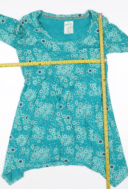 Mantaray Womens Blue Floral Tunic Long Sleeve Cotton Blouse Size 10