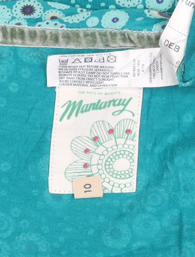 Mantaray Womens Blue Floral Tunic Long Sleeve Cotton Blouse Size 10