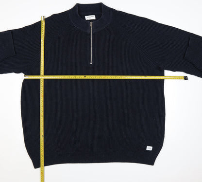 Jack & Jones Men’s Blue 3XL 1/2 Zip Chunky-Knit Mock Neck Jumper