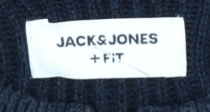 Jack & Jones Men’s Blue 3XL 1/2 Zip Chunky-Knit Mock Neck Jumper