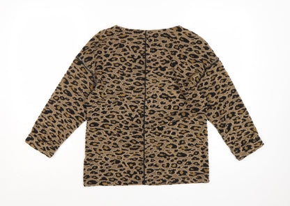 Marks and Spencer Women Brown Leopard Knit Long Sleeve Blouse Size 6