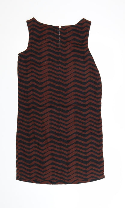 Marks and Spencer Women Brown Chevron Linen Shift Dress Size 6