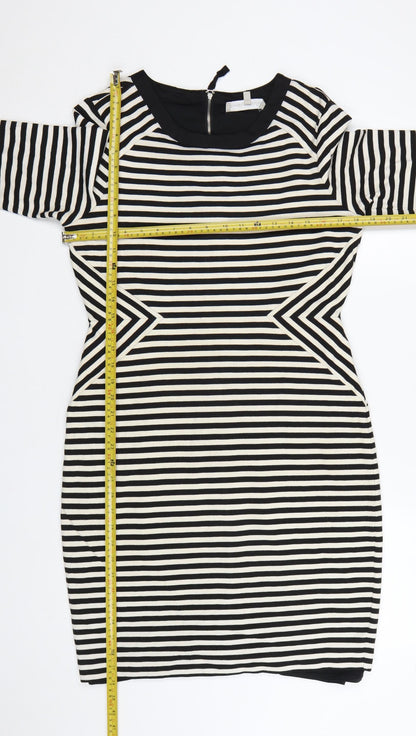 Fenn Wright Manson Women's Black Striped Bodycon Dress UK 14