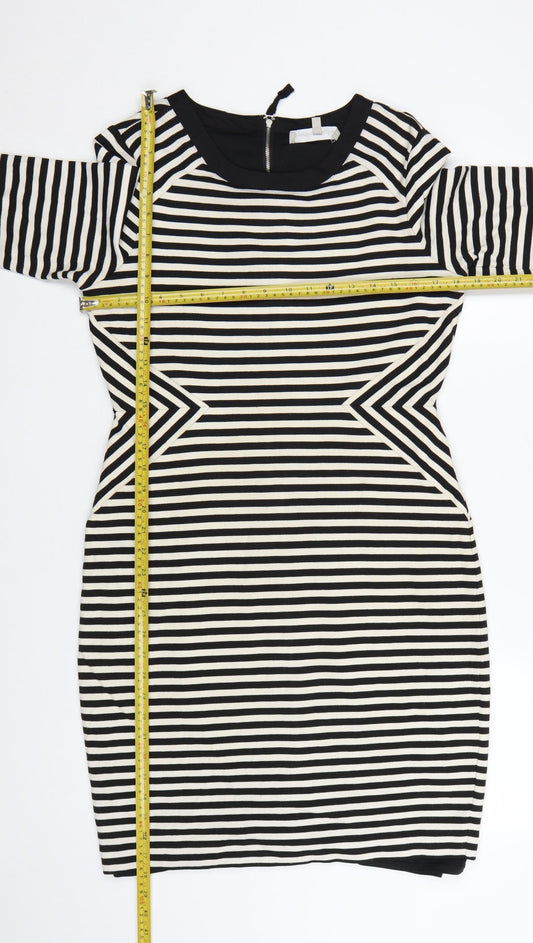 Fenn Wright Manson Women's Black Striped Bodycon Dress UK 14