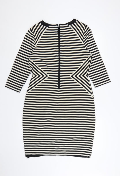 Fenn Wright Manson Women's Black Striped Bodycon Dress UK 14