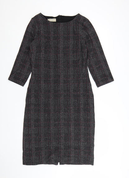 Hobbs Women Grey Check Sheath Dress UK 10 Workwear Knee Length