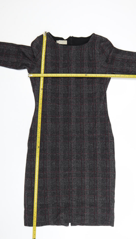 Hobbs Women Grey Check Sheath Dress UK 10 Workwear Knee Length