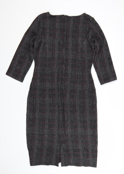 Hobbs Women Grey Check Sheath Dress UK 10 Workwear Knee Length