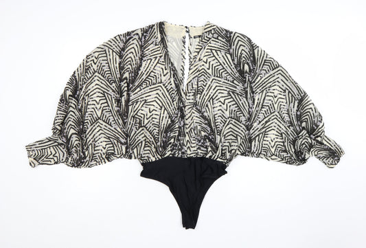 Zara Women Black & Ivory Beaded Bodysuit Size S Art Deco Style