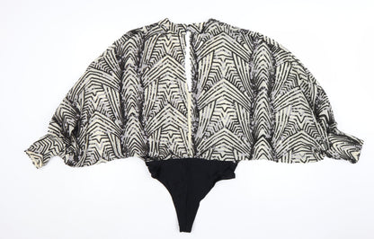 Zara Women Black & Ivory Beaded Bodysuit Size S Art Deco Style