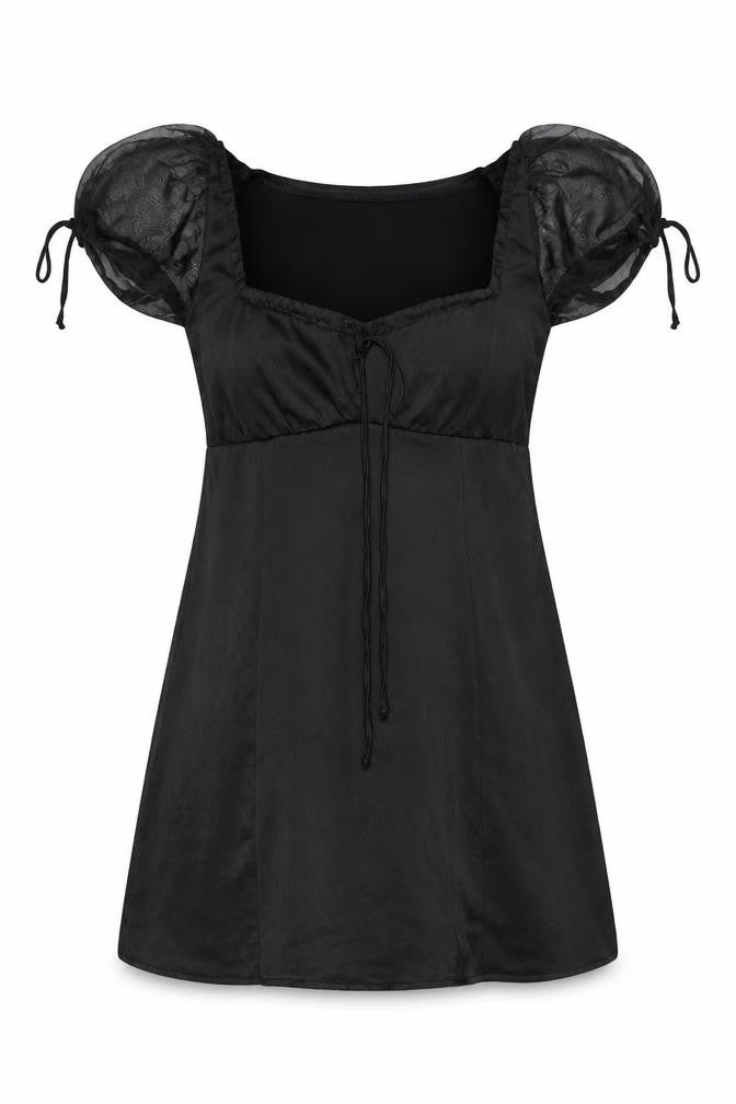 Motel Rocks Women Black Short Puff Sleeve Mini Dress Size S