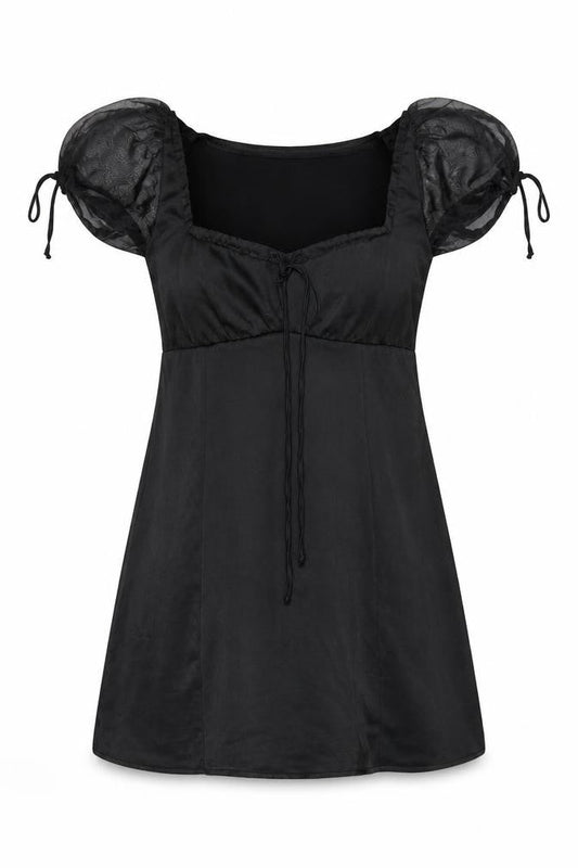 Motel Rocks Women Black Short Puff Sleeve Mini Dress Size S