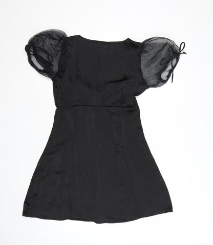 Motel Women Black Short Puff Sleeve Mini Dress Size S