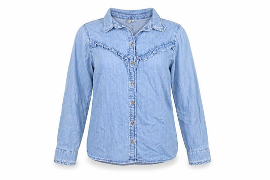 H&M Divided Women’s Blue Denim Button-Up Long Sleeve Blouse Size 8