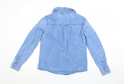 H&M Divided Women’s Blue Denim Button-Up Long Sleeve Blouse Size 8