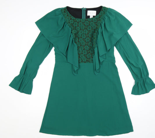 Rage Womens Green A-Line Ruffle Lace Short Dress Size 14
