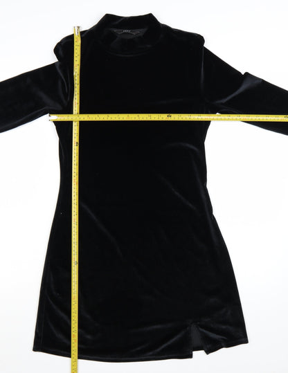 Next Women Black Velvet Bodycon Mini Dress Size 12