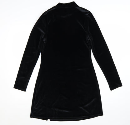 Next Women Black Velvet Bodycon Mini Dress Size 12