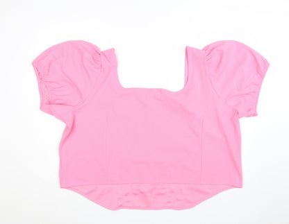 Simply Be Women's Pink Cropped Puff Sleeve Blouse Size 32