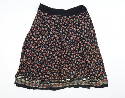 Monsoon Womens Black Floral Beaded A-Line Midi Skirt Size 12