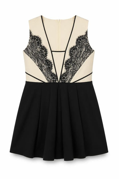 Oasis Women’s Beige & Black Lace Fit & Flare Sleeveless Dress UK 16