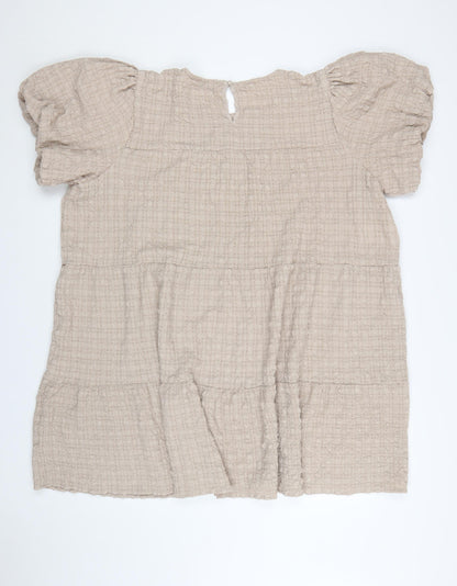 In The Style Womens Beige Size 26 Puff Sleeve Tiered Shift Dress