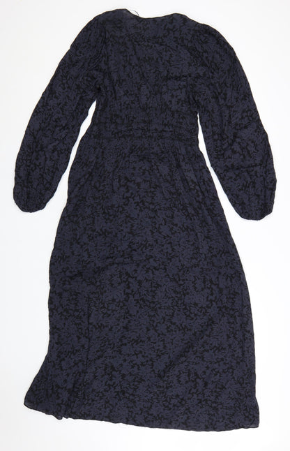 Zara Women's Blue Floral Midi Fit & Flare Dress XS