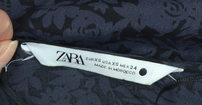 Zara Women's Blue Floral Midi Fit & Flare Dress XS