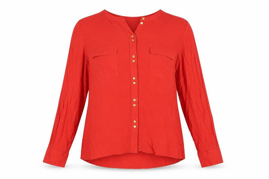 Boden Women Red Long Sleeve V-Neck Button Blouse Size 16