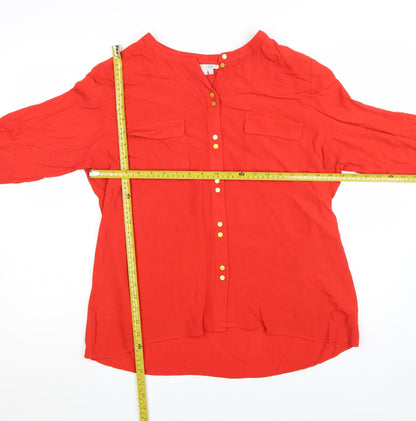 Boden Women Red Long Sleeve V-Neck Button Blouse Size 16