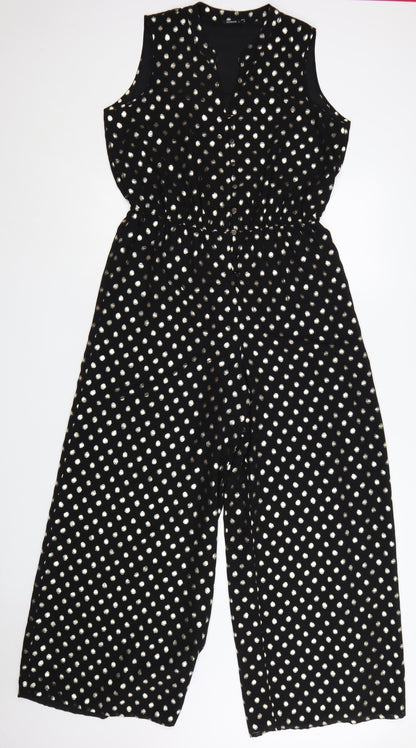Roman Women’s Black Gold Polka Dot Sleeveless Jumpsuit Size 12