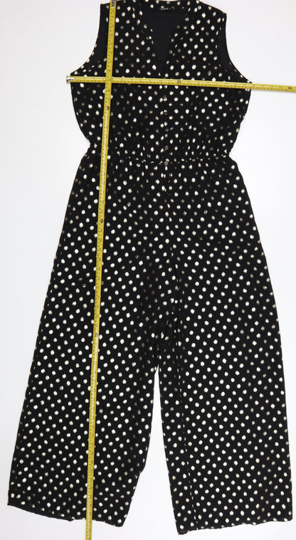 Roman Women’s Black Gold Polka Dot Sleeveless Jumpsuit Size 12
