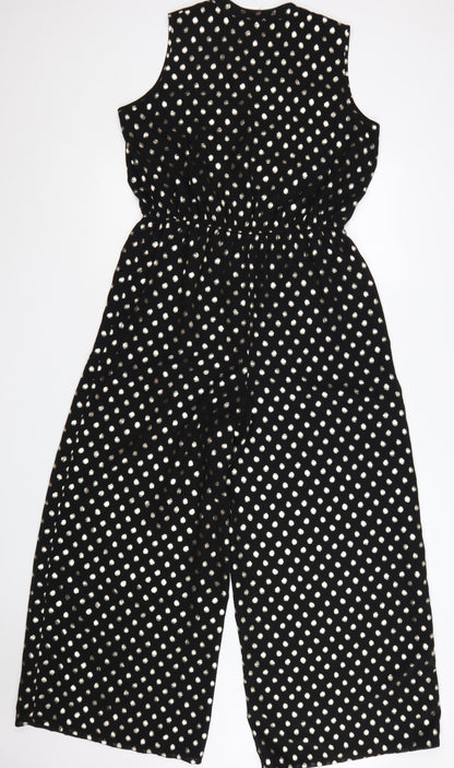 Roman Women’s Black Gold Polka Dot Sleeveless Jumpsuit Size 12