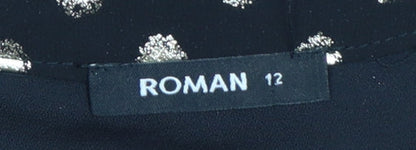 Roman Women’s Black Gold Polka Dot Sleeveless Jumpsuit Size 12
